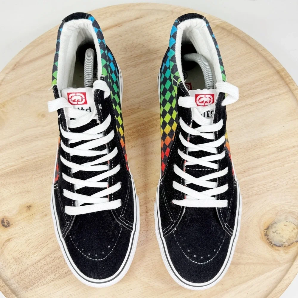 Ecko Unltd Steven Rainbow Check Canvas Suede‎ Hightop Sneakers 9 Men